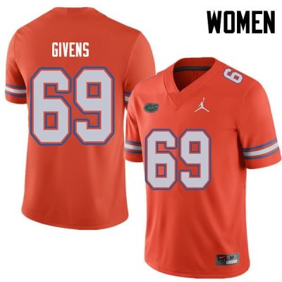 Women's Florida Gators #69 Marcus Givens NCAA Jordan Brand Orange Authentic Stitched College Football Jersey EXU4762ST